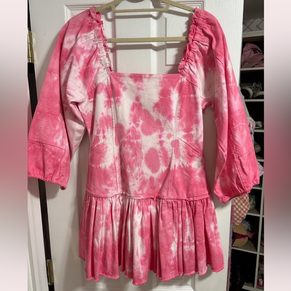 Loveshackfancy Pink and White Puff Sleeve Dress